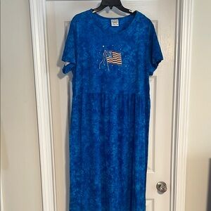 Vintage Blue Dress with American Flag Embroidery